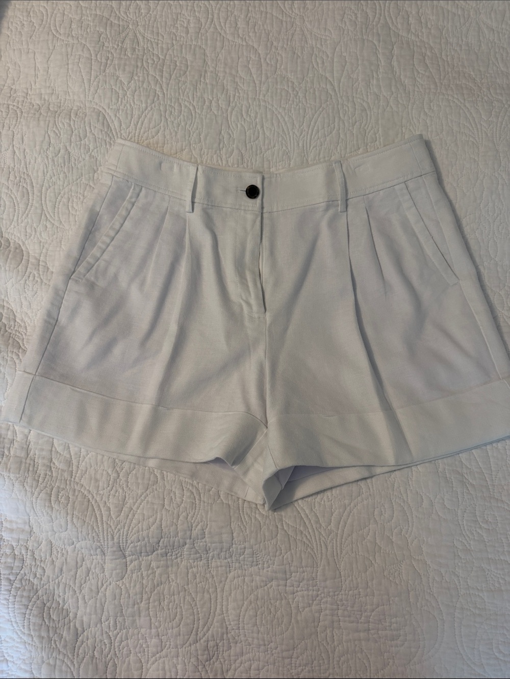 J. Crew White Pleated High-Rise Bermuda Shorts